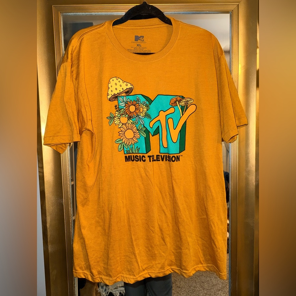 MTV Floral Mushroom Logo Tee - Mustard & Teal